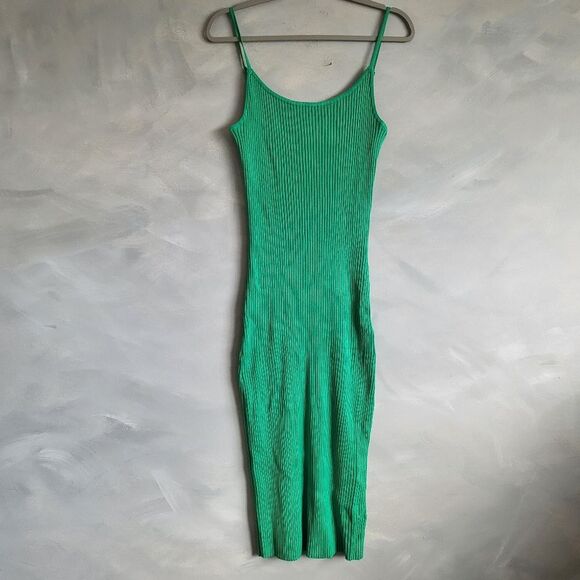 H&M Ribbed Kelly Green Midi Body Con Dress Size L NWT - Picture 1 of 9